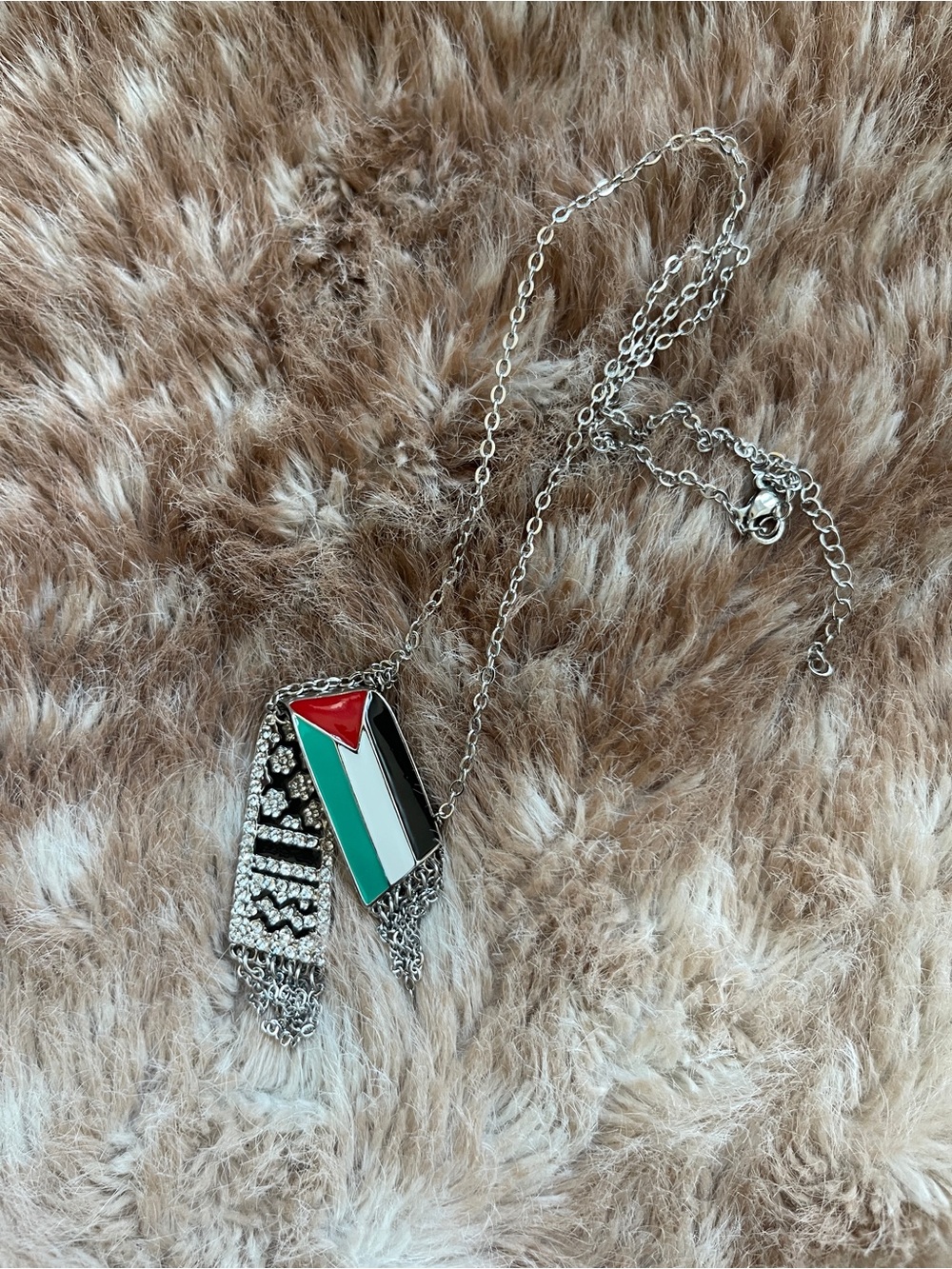 Silver-Tone Enamel Pendant Necklace with Red, Green & White Accents